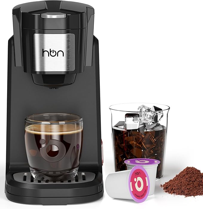HBN Single Serve Coffee Maker for K-Cup &amp Ground Coffee Fast Brew One Cup Coffee &amp Tea Machine with 10oz Stainless Steel Tank Compact Design Capsule Coffee Machine Black