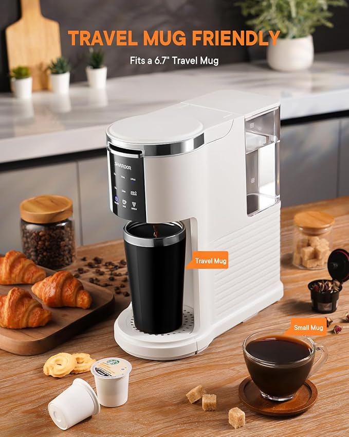 SHARDOR 3 in 1 Coffee Maker K Cup Coffee Maker Compatible with Ground Coffee &amp Teas Single Serve Coffee Machine 6–14oz Brew Sizes 40oz Detachable Water Reservoir Descale Settings White