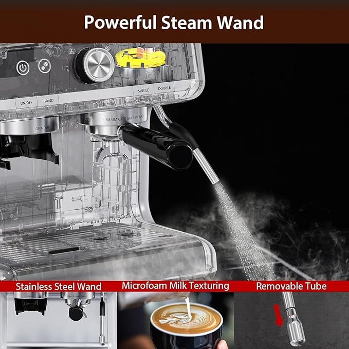 Semi-Automatic coffee Machine - 1450W/20 Bar Professional Coffee Machine 30 Grinder Settings Fast Heating Milk Frother Steam Wand Home &amp Hotel Use silver gray