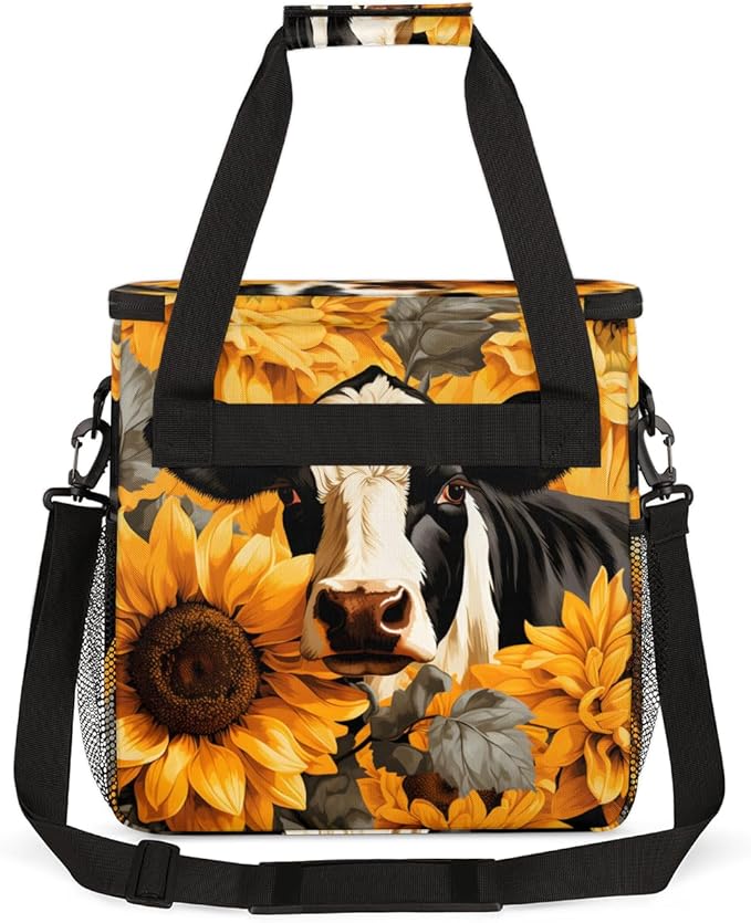 Cow Sunflowers Coffee Maker Carrying Bag Portable Travel Storage Tote Bag Compatible with K-Mini or K-Mini Plus Single Serve Coffee Brewer Carrying Case with Multiple Pockets &amp Shoulder Strap