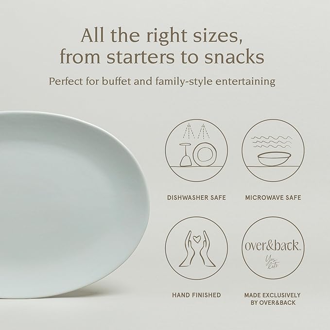 over&ampback Coupe Stoneware Serving Platter - Elegant 1-Piece Oval Serving Platter to Complete Your Kitchen Set - 16.4 x 11.5 - Semi-Matte Fog Blue