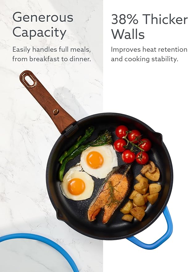 CAROTE 20Pcs Titanium Cookware Set Pots and Pans Set Non Stick Kitchen Cooking Set with Detachable Handle Non Toxic Induction Cookware - Camping Cookware Dishwasher/Oven Safe Blue
