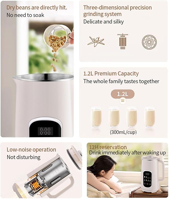 Haofy Nut Milk Maker Machine1.2L Capacity with Digital Display Stainless Steel Blades for Nut Milk Juice Smoothie Soup (US Plug 110V)