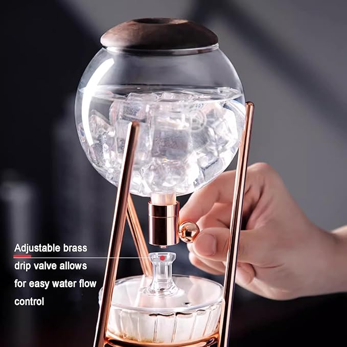 Cold Brew Drip Tower Ice Coffee Maker with Slow Drip Technology Stainless Steel Frame and 500ml Borosilicate Glass Pot for Coffee Lover Makes 3-5 Cups