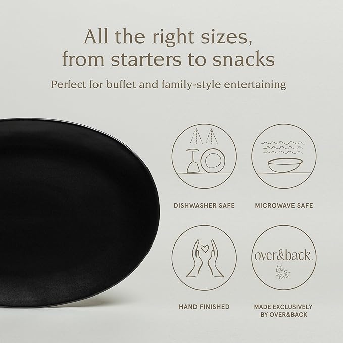 over&ampback Coupe Stoneware Serving Platter - Elegant 1-Piece Oval Serving Platter to Complete Your Kitchen Set - 16.4 x 11.5 - Semi-Matte Black