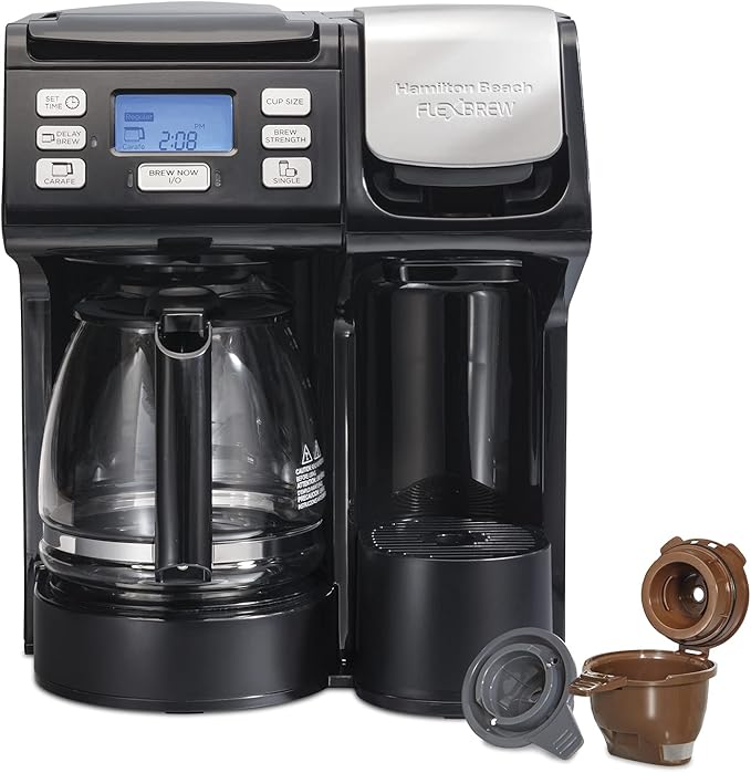 Hamilton Beach Programmable Coffee Maker 12 Cups Front Access Easy Fill Pause &amp Serve 3 Brewing Options Black (46310) &amp FlexBrew Trio 2-Way Coffee Maker Compatible with K-Cup Pods or Gro