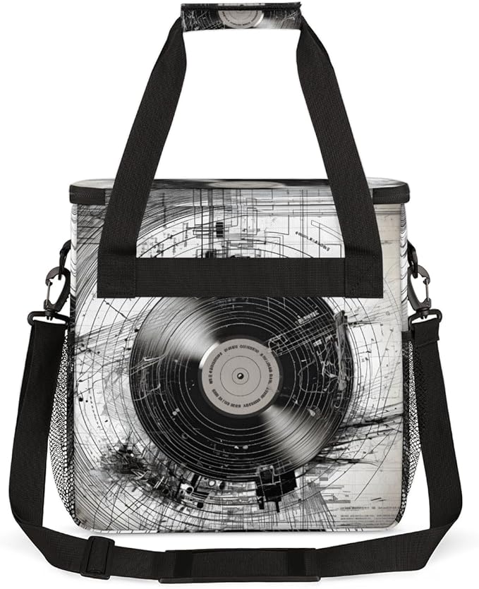 Black And White Records Coffee Maker Carrying Bag CD Travel Storage Bag Compatible with K-Mini or K-Mini Plus Single Serve Coffee Brewer Carrying Case with Multiple Pockets &amp Shoulder Strap