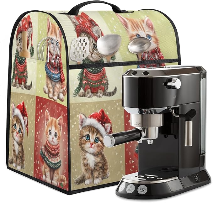 Kitchen Aid Mixer Cover Cute Cat In Santa Hat Stand Mixer Cover Compatible with 6-8 Quarts Stand Mixers Dust Covers with Zipper Pocket Foldable Washable Kitchen Aid Organizer Bag