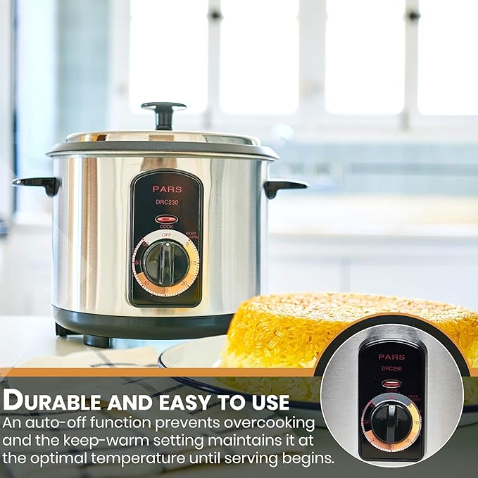 Pars Automatic Persian Rice Cooker - Tahdig Rice Maker Perfect Rice Crust 7 Cup