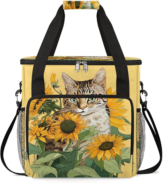 Cat and Sunflower Coffee Maker Carrying Bag for Keurig K-Mini or K-Mini Plus Storage Portable Coffee Maker Travel Bag