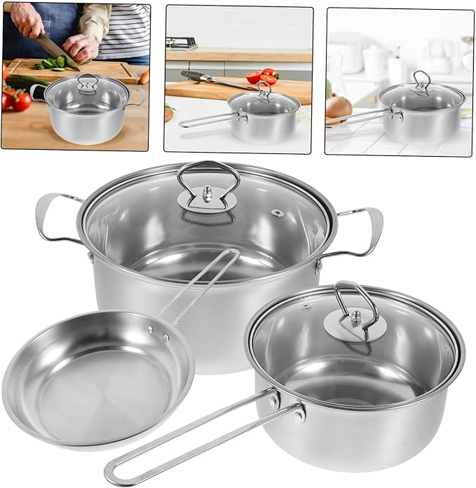 Luxshiny Stainless Steel Cookware Set Thick Bottom Soup Pot Small Milk Pan Frying Pan Heat Efficient Cooking Pots for Stove Use