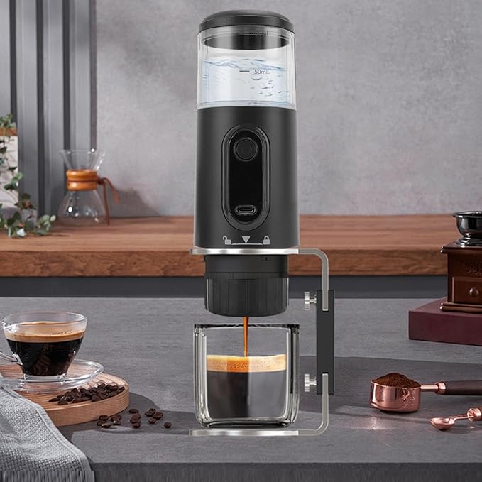 ciciglow Portable Electric Coffee Machine Cordless Handheld Coffee Machine for Camping Travel Outdoor Car Hiking Support Ground and Capsule Compact and Lightweight (Black)