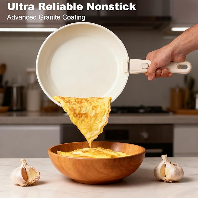 6-Piece Ceramic Cookware Set - Dishwasher Safe Nonstick Pots and Pans Set with 2 Lids and Detachable Handle Including 9inch Frying Pan 11inch Frying Pan 7inch Soup Pot All Stove Compatible