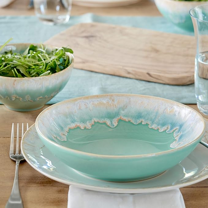 Casafina Ceramic Stoneware 5-Piece Place Setting Service for 1 - Taormina Collection Aqua | Microwave &amp Dishwasher Safe Dinnerware Set | Food Safe Glazing | Restaurant Quality Tableware