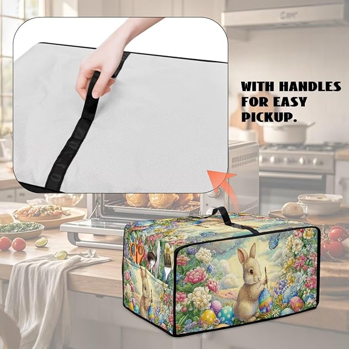 Bunny Flower Printed Toaster Cover Easter Egg Printed Heavy Duty Toaster Oven Dust Cover with Accessory Pockets Washable Kitchen Small Appliance Protector Easter Decor M