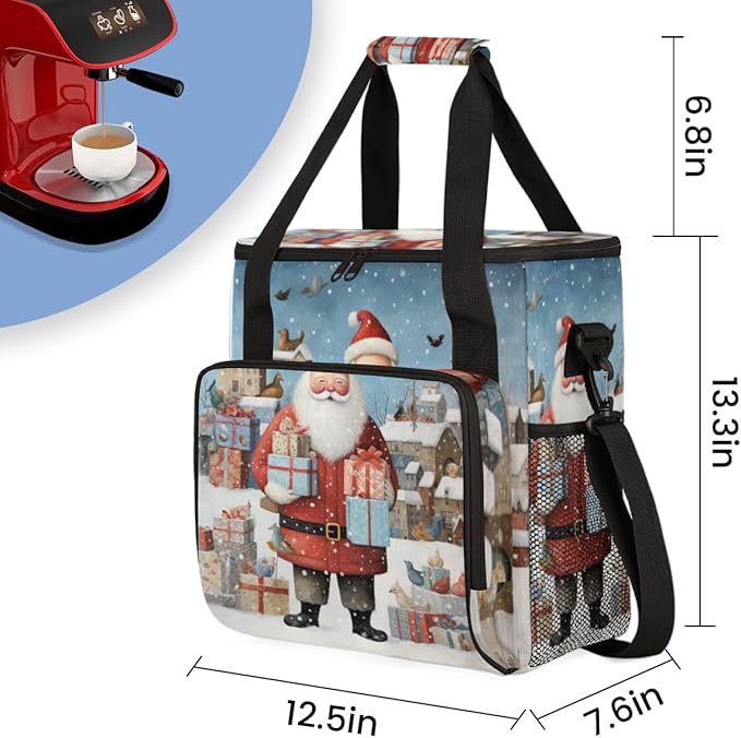 Xmas Santa Claus Coffee Maker Carrying Bag Mystical Santa Claus Travel Storage Bag Compatible with K-Mini or K-Mini Plus Single Serve Coffee Brewer Carrying Case with Pockets &amp Shoulder Strap