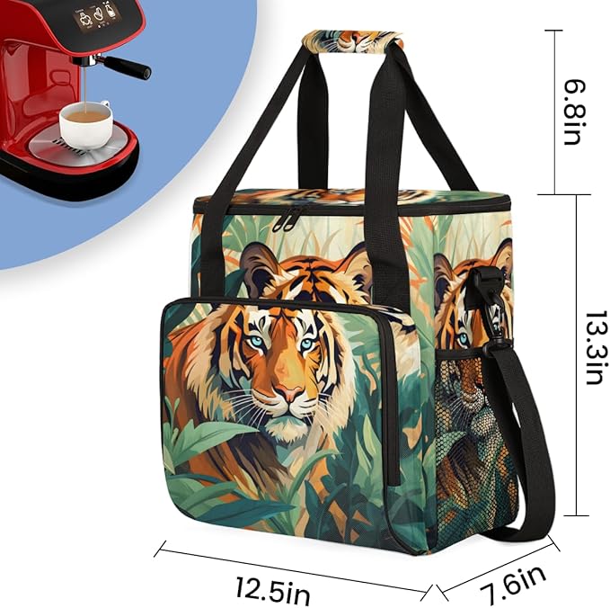 Forest Tiger Coffee Maker Carrying Bag Tiger Portable Travel Storage Tote Bag Compatible with K-Mini or K-Mini Plus Single Serve Coffee Brewer Carrying Case with Multiple Pockets &amp Shoulder Stra