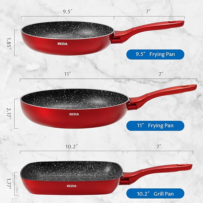BEZIA Nonstick Frying Pans Set 3 Piece Skillets and Frying Pans 9.5 11 10.2 Inch Dishwasher Safe Kitchen Cooking Pan Non Stick Pan for induction cooktop Omelette Egg Pan with Stay Cool Handle
