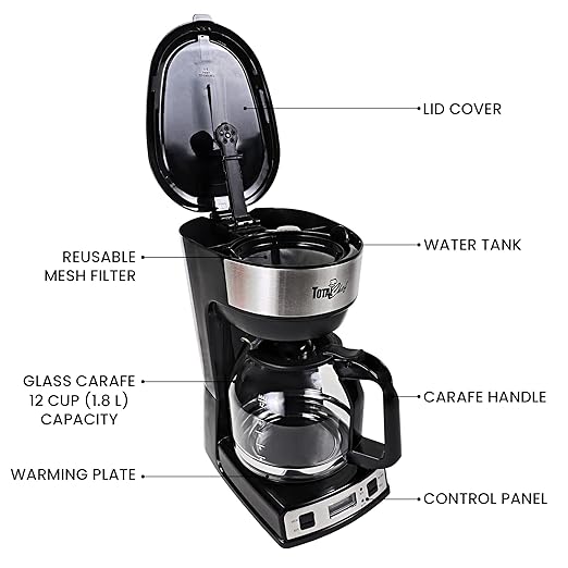 Total Chef Drip Coffee Maker - 12-Cup Programmable Coffee Machine With Glass Pot Pause and Pour Auto Shut-Off Large Water Reservoir Reusable Filter Dishwasher Safe Carafe Percoladora de Café