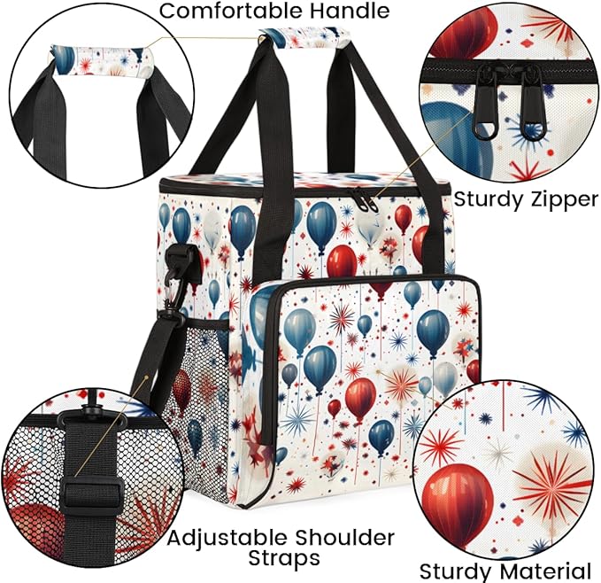 4th of JulyBalloons Coffee Maker Carrying Bag Portable Travel Storage Tote Bag Compatible with K-Mini or K-Mini Plus Single Serve Coffee Brewer Carrying Case with Multiple Pockets &amp Shoulder St
