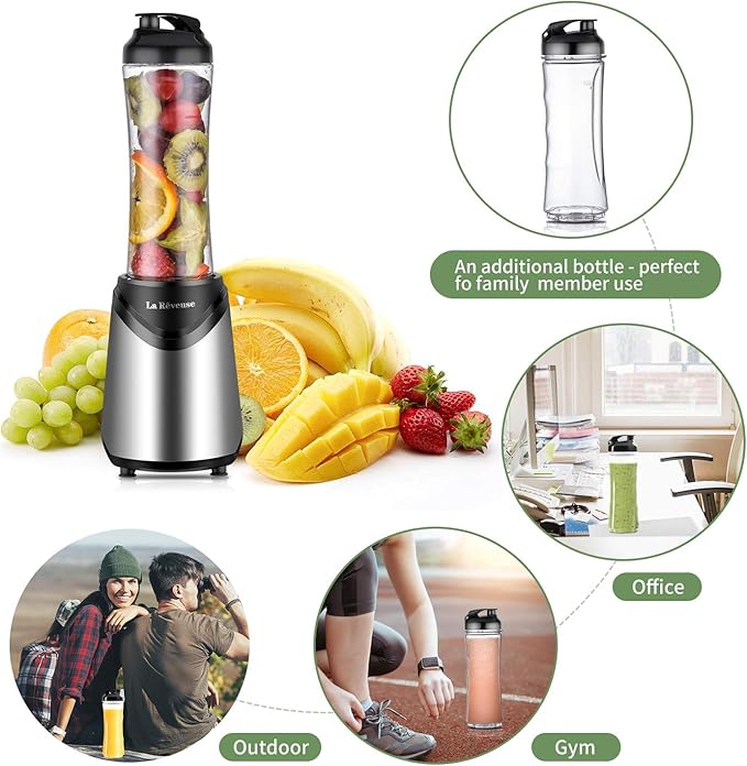 La Reveuse 300W Personal Size Blender (Silver) + La Reveuse 2-Cup Mini Food Chopper (White)