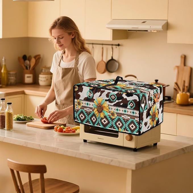 Toaster Oven Cover with Pockets Can Hold Jam Spreader Knife &amp Toast Machine Tongs Dust Fingerprint Protection Covers Keep Your Toaster Oven Pristine Aztec Style Sunflower