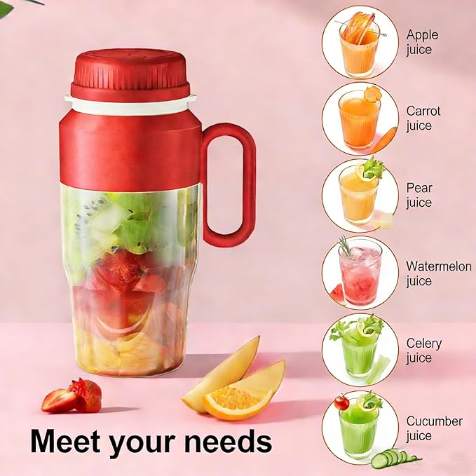 Portable Blender for Smoothies – Personal Blender &amp Juicer with 38-Blade Stainless Steel USB Rechargeable Cordless for Home/Office/Gym (red)