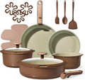CAROTE 19PCS Ceramic Nonstick Cookware Set Pots and Pans Set with Detachable Handle PFAS-Free Non-Toxic Induction &amp Oven Safe Stackable Space-Saving Pistachio Green