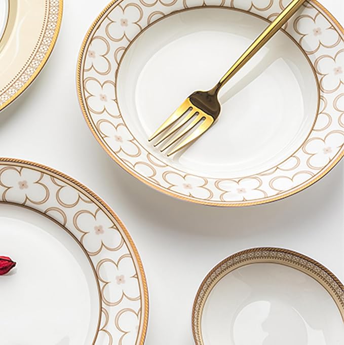 8-Piece Porcelain Dinnerware Set – Elegant Bone China Plates &amp coffee cup sets for 2 Perfect for Banquet Wedding Hotel or Family Gathering – Ideal Mother’s Day Gift DLCP0509-1