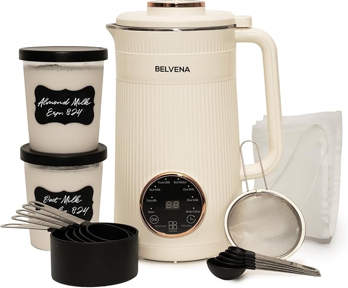 All-In-One Bundle Nut Milk Maker Machine – Includes 4 Storage Bottles Labels &amp Measuring Set 32oz Capacity 8 in 1 Function Soy Milk Maker Machine Automatic Stainless Steel Almond Nut Oat Rice