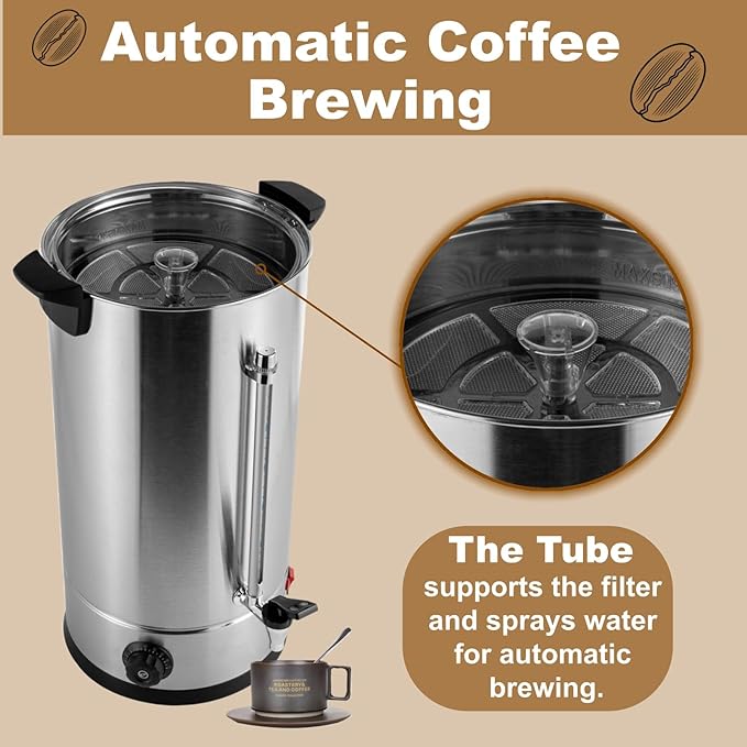 16L Coffee Maker Stainless Steel 100-Cup Large Commercial Coffee Machine Quick Brew 30-100℃ Double Wall Cafe Percolator Hot Water Urn for Catering Offices Church