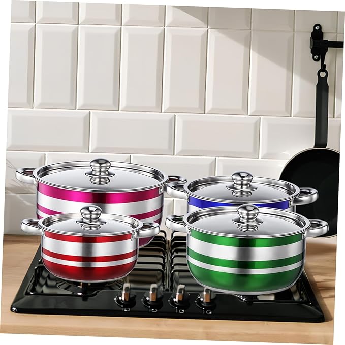 BESPORTBLE 4pcs Stainless Steel Pot Set with Base Induction Cooktop Compatible Kitchen Stockpots Easy-clean Cookware for Pasta Soup and Everyday Cooking