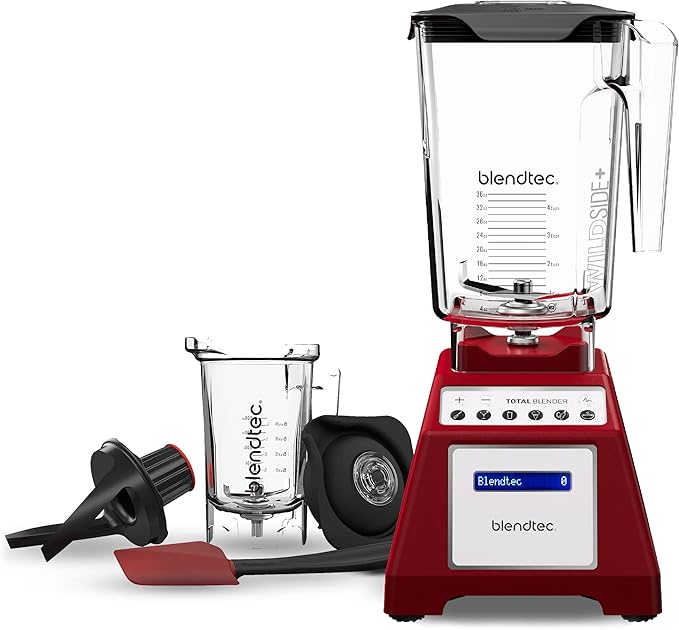 Blendtec Total Classic Original Blender 90 oz WildSide+ Jar 24 oz Twister Jar and Spectacula Spatula - Red