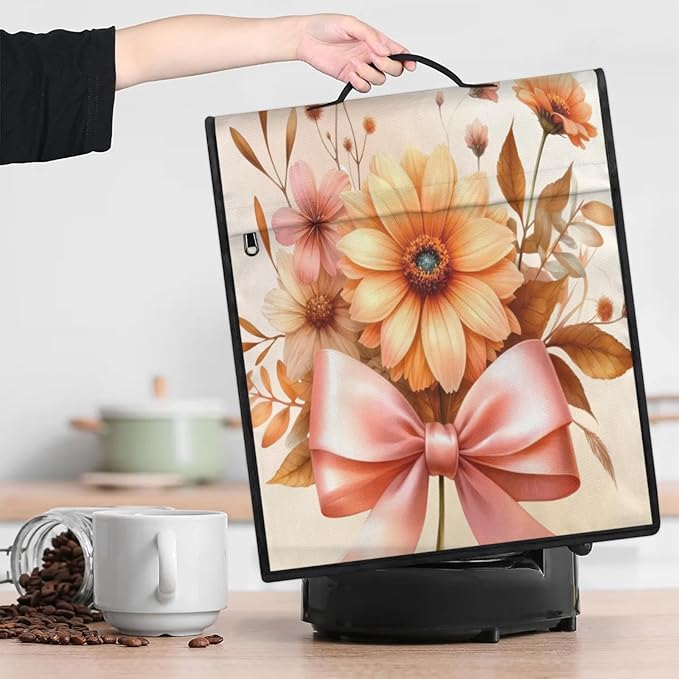 Kitchen Aid Mixer Cover Flower Floral Bow Stand Mixer Cover Compatible with 6-8 Quarts Stand Mixers Dust Covers with Zipper Pocket Foldable Washable Kitchen Aid Organizer Bag