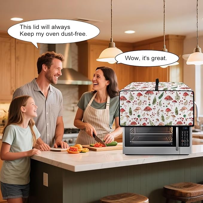 Rectangular Toaster Oven Cover Stain Resistant Washable Appliance Cover with Side Pockets Neat Storage and Protection for Kitchen Appliances Mushroom Plants