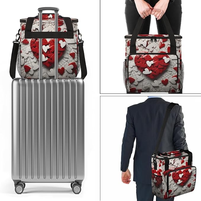 Heart Jigsaw Coffee Maker Carrying Bag Portable Travel Storage Tote Bag Compatible with K-Mini or K-Mini Plus Single Serve Coffee Brewer Carrying Case with Multiple Pockets &amp Shoulder Strap