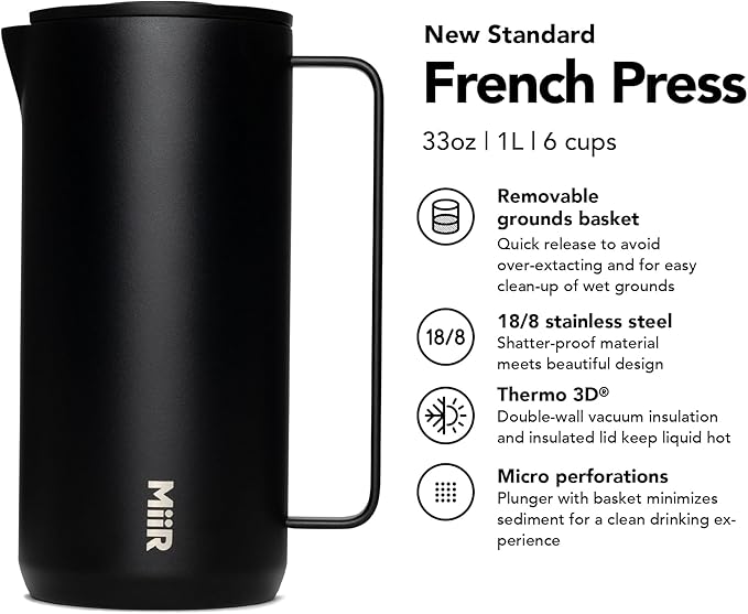 MiiR New Standard French Press - 33oz Insulated French Press Coffee Maker