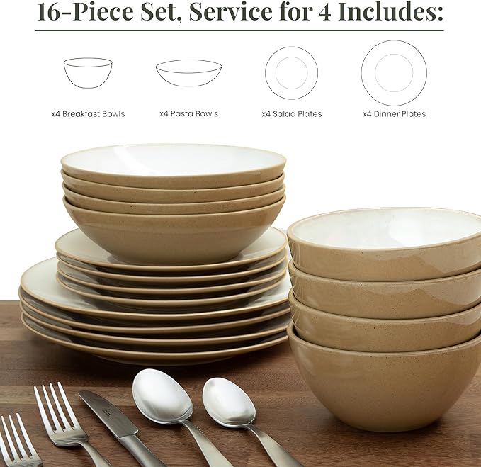 Larder &amp Vine Ceramic Stoneware Dinnerware 16-Piece Set 4 Place Settings (Sand)