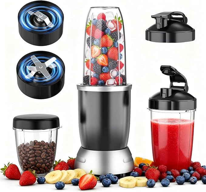 Smoothie Blender 25000 RPM Portable Blender for Smoothies Countertop Blenders for Kitchen with 37oz 32oz 23oz Personal Blenders Cups 2 Spout Lids &amp1 Resealable Lid for Crushing Juice Nuts