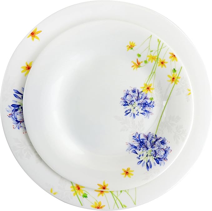 Unknown1 12 Piece Tempered Opal Glass Dinnerware Set Multi Color Floral Traditional Round Dishwasher Safe