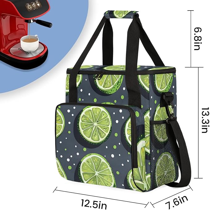 Lemon Slices Dots Coffee Maker Travel Bag for Keurig K-Mini/K-Mini Plus Insulated Waterproof Tote with Pockets for K-Cup Portable Single-Serve Brewer Case