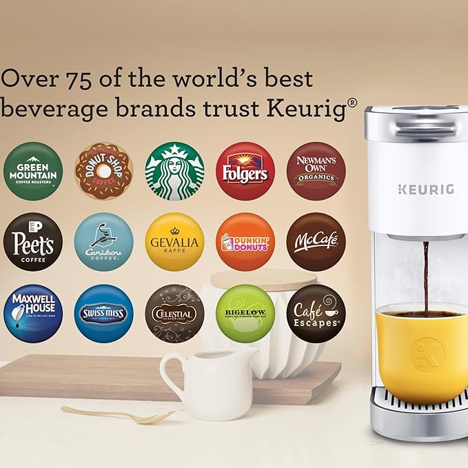 Keurig K-Mini Plus Single Serve K-Cup Pod Coffee Maker with 6 to 12oz Brew Size Stores up to 9 K-Cup Pods Travel Mug Friendly Matte White