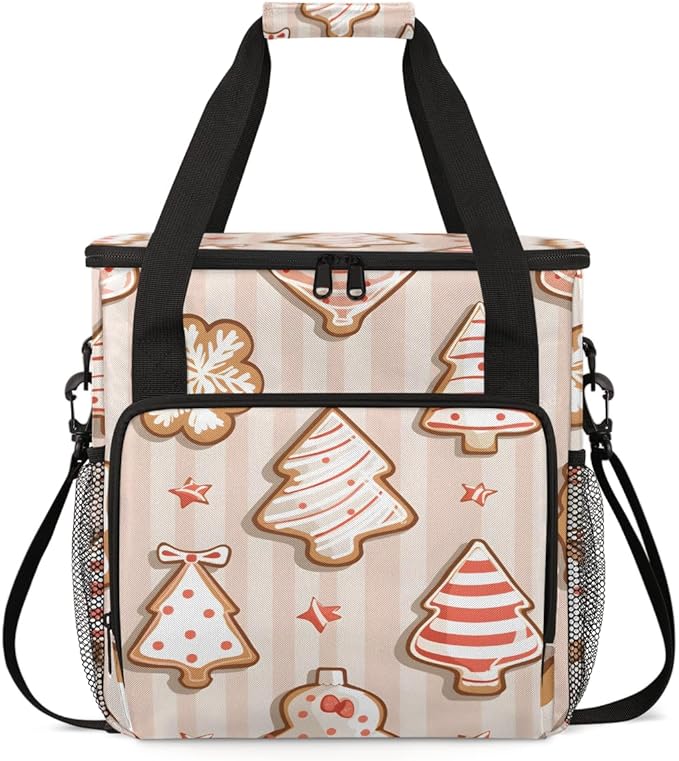 Glitter Xmas Biscuit Coffee Maker Carrying Bag Portable Travel Storage Tote Bag Compatible with K-Mini or K-Mini Plus Single Serve Coffee Brewer Carrying Case with Multiple Pockets &amp Shoulder St