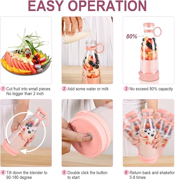 Portable Manual Food Blender Pink