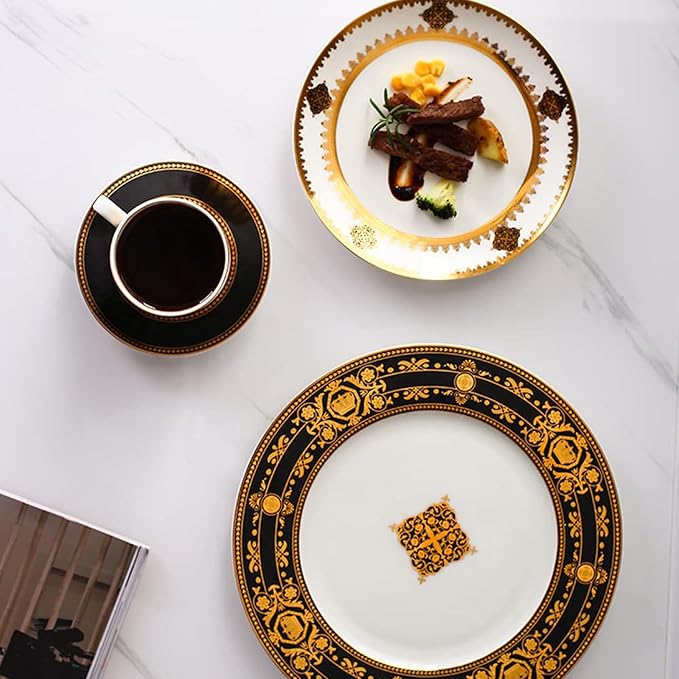 European Style Dinnerware Set Service for 2 Bone China Dinnerware Sets Unbreakable Porcelain Dinner Coffee Cup and Saucer Tableware Steak Dinner Plates Dish Set (8Pcs)