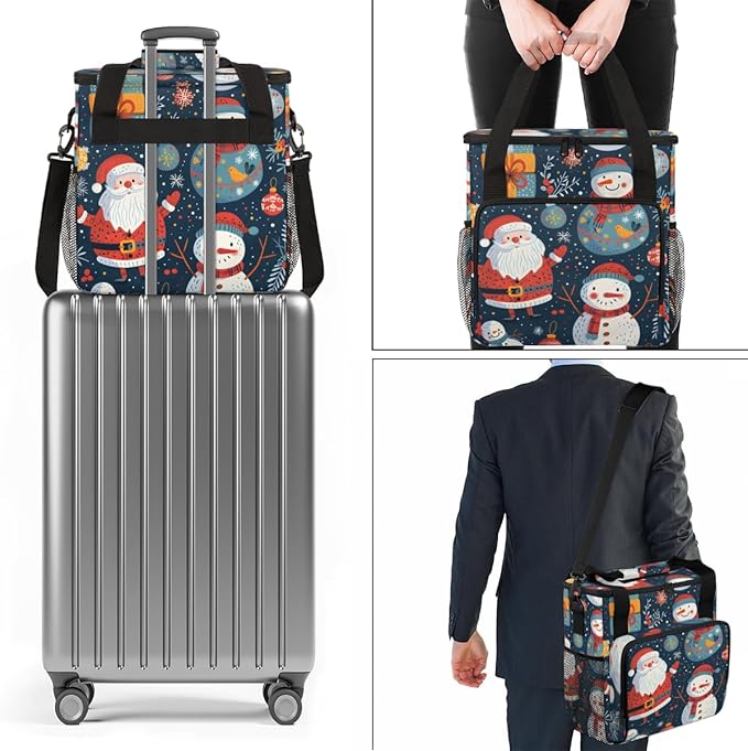 Christmas Snowman Coffee Maker Carrying Bag Graffiti Snowman Travel Storage Bag Compatible with K-Mini or K-Mini Plus Single Serve Coffee Brewer Carrying Case with Multiple Pockets &amp Shoulder St