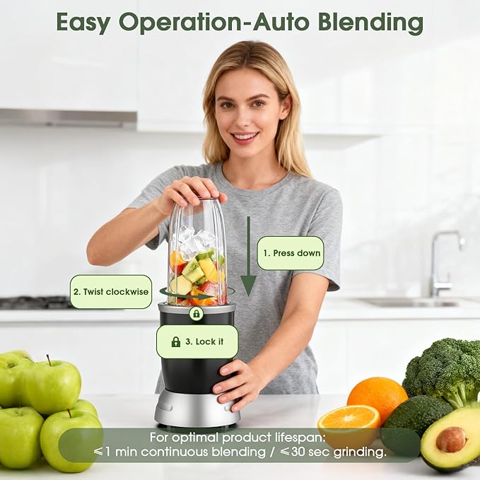 Smoothie Blender 25000 RPM Portable Blender for Smoothies Countertop Blenders for Kitchen with 37oz 32oz 23oz Personal Blenders Cups 2 Spout Lids &amp1 Resealable Lid for Crushing Juice Nuts