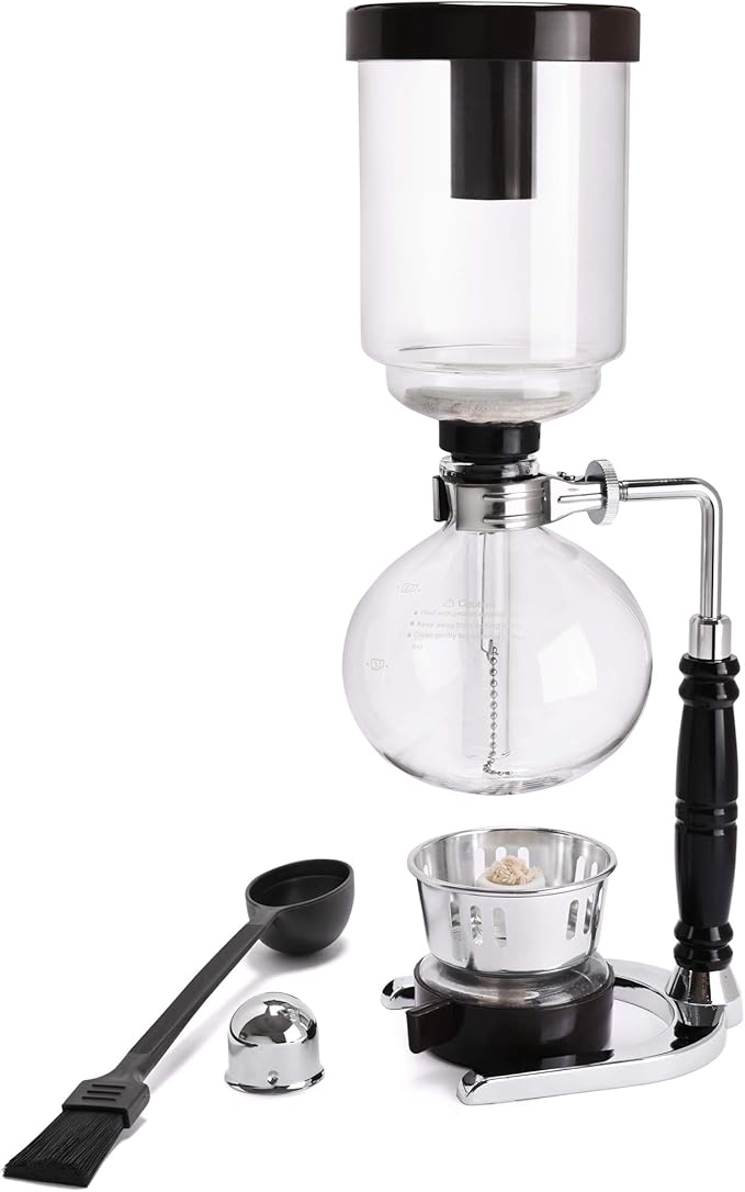 LUEUR Siphon Coffee Maker Vacuum Coffee Brewer Heat-Resistant 5-Cup Glass Siphon Coffee Maker with Reusable Cloth Filter Hot Tea Maker for Home Household and Office