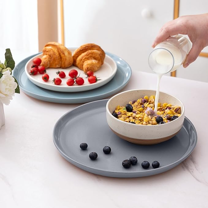 AmorArc Ceramic Dinnerware Sets for 8 24 Pieces Handpainted Plates and Bowls Set with Rustic Terracotta Underside Scratch Resistant Stoneware Dishes Set Dishwasher &amp Microwave Safe Multi-Color