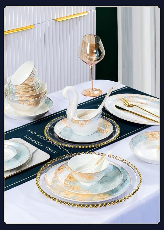 Blue Floral Bone China Dinnerware Set 60 Pieces Perfect For Wedding Or Housewarming Plate Set